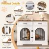 43.3" Dog Crate Furniture, Heavy Duty Indoor Dog Kennel with 2 Storage Drawers, Dog Cage with Side Doors for Medium Large Dogs, End Table Dog Crate