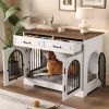 43.3" Dog Crate Furniture, Heavy Duty Indoor Dog Kennel with 2 Storage Drawers, Dog Cage with Side Doors for Medium Large Dogs, End Table Dog Crate