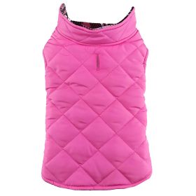 Reversible Fleece Lined Puffer Dog Coat (Color: Pink Plaid, size: 2X-Large)